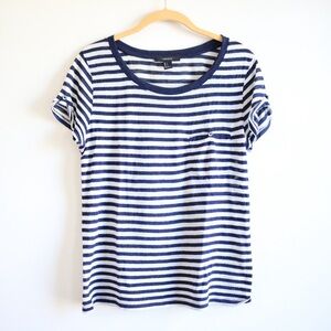 Forever 21 Navy and White Stripe Short Sleeve Tee Shirt